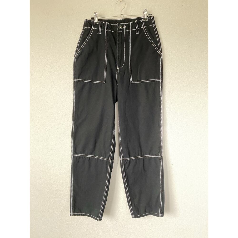 Divided Black White Stitch Straight High Waisted 4 Cargo Pants Goth‎ Punk Street